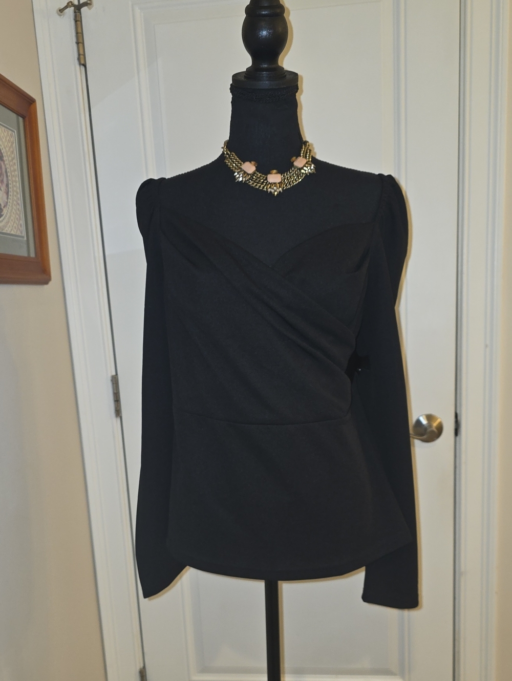 SHEIN Black Long Sleeve Wrap-Front Blouse